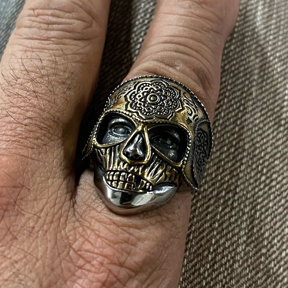 Skull Ring with Gold and Silver Accents
